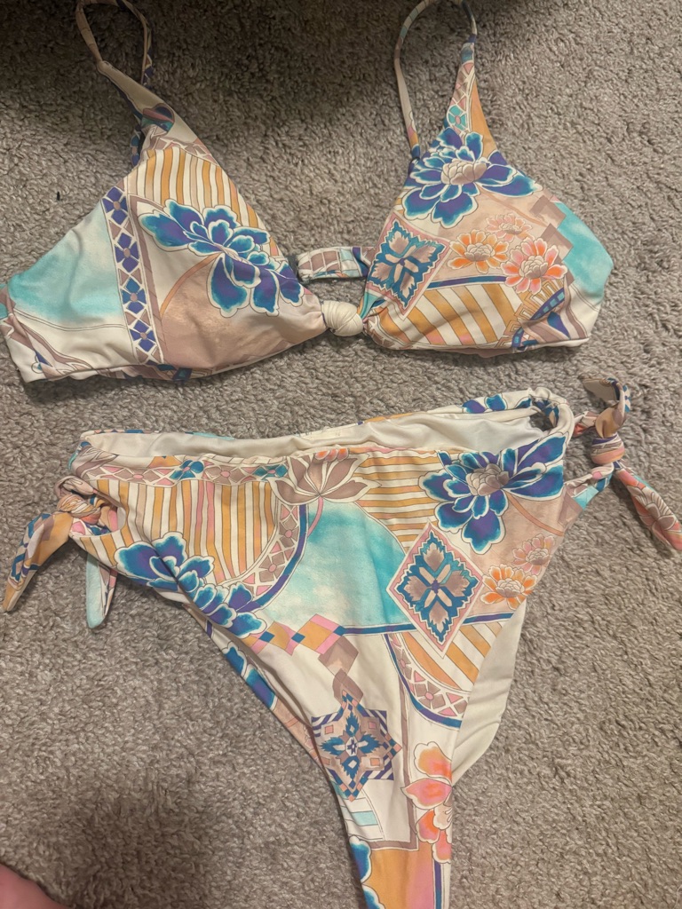 O'neill Zephora Bikini In Teal, Blue, Peach, And Cream